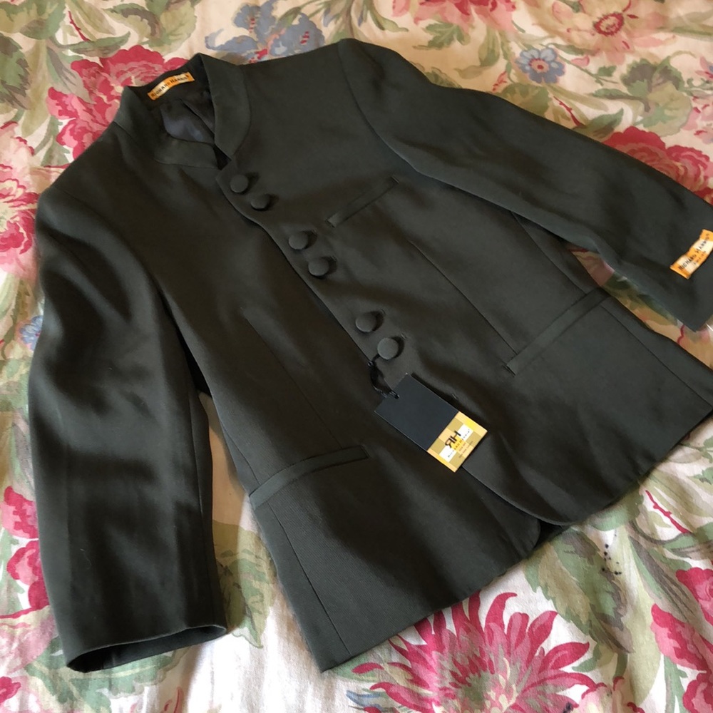RICHARD HARRIS size 8R Blazer Mandarin Collar Army Green ButtonFront  $68 NEW